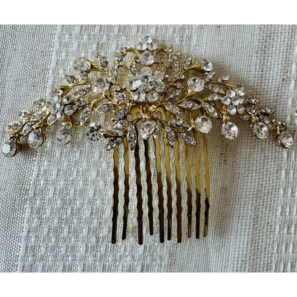 Formal Clear Rhinestone Crystal Hair Comb Hairpin Comb Gold Plated Bridal Prom